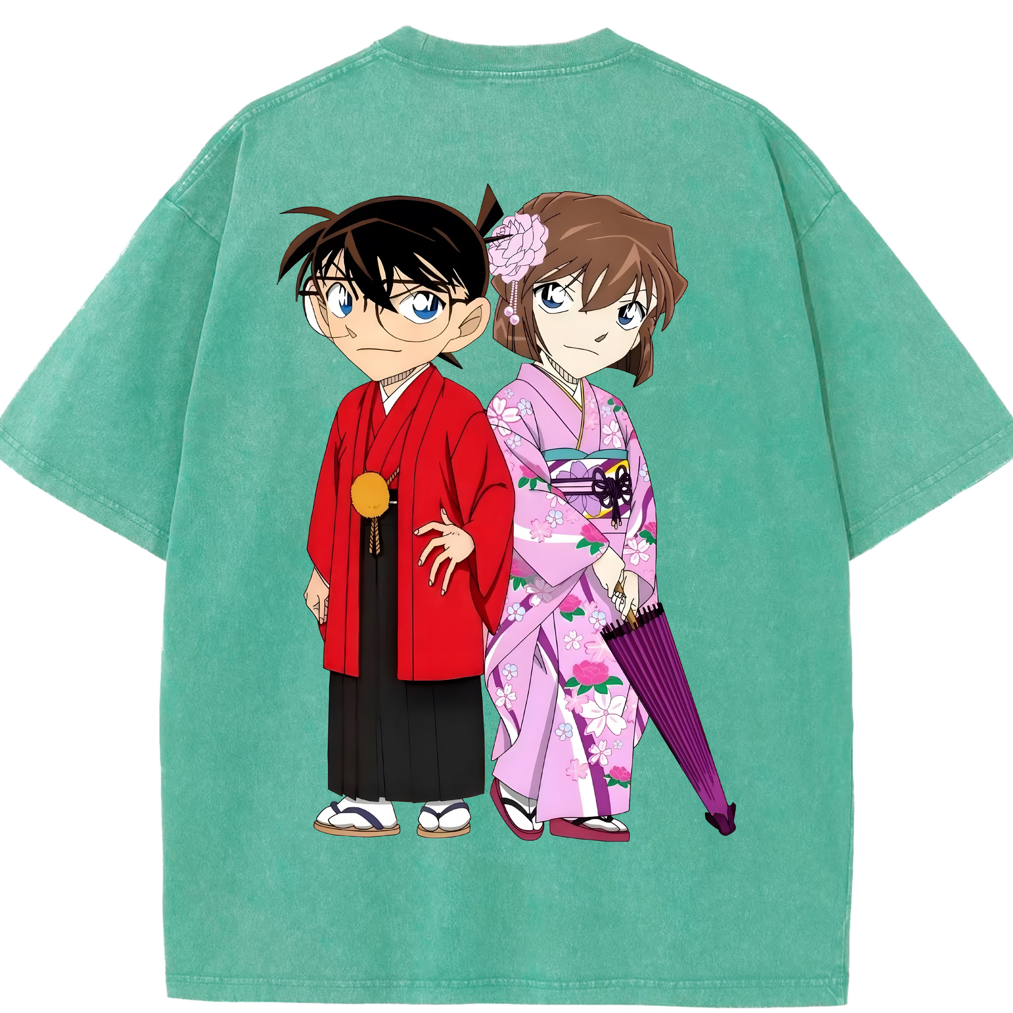 （画像用） 名探偵コナン 江戸川 コナン Detective Conan Conan Edogawa 綿100% ヴィンテージ風 半袖Tシャツ（背面プリント）